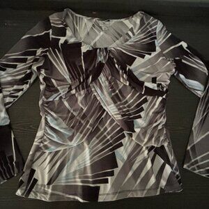 Worthington Scoop Neck Long Sleeve Cross Pleated Geometric Print - Size Large